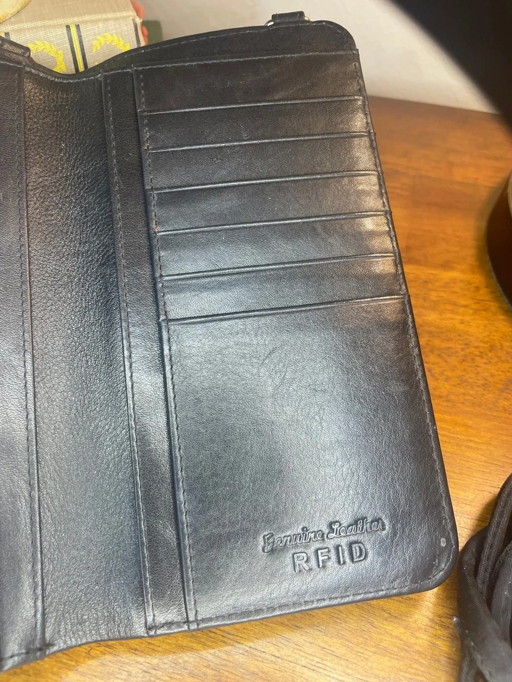 Black Leather RFiD Blocking Crossbody Long Wallet - Unisex Travel Organizer
